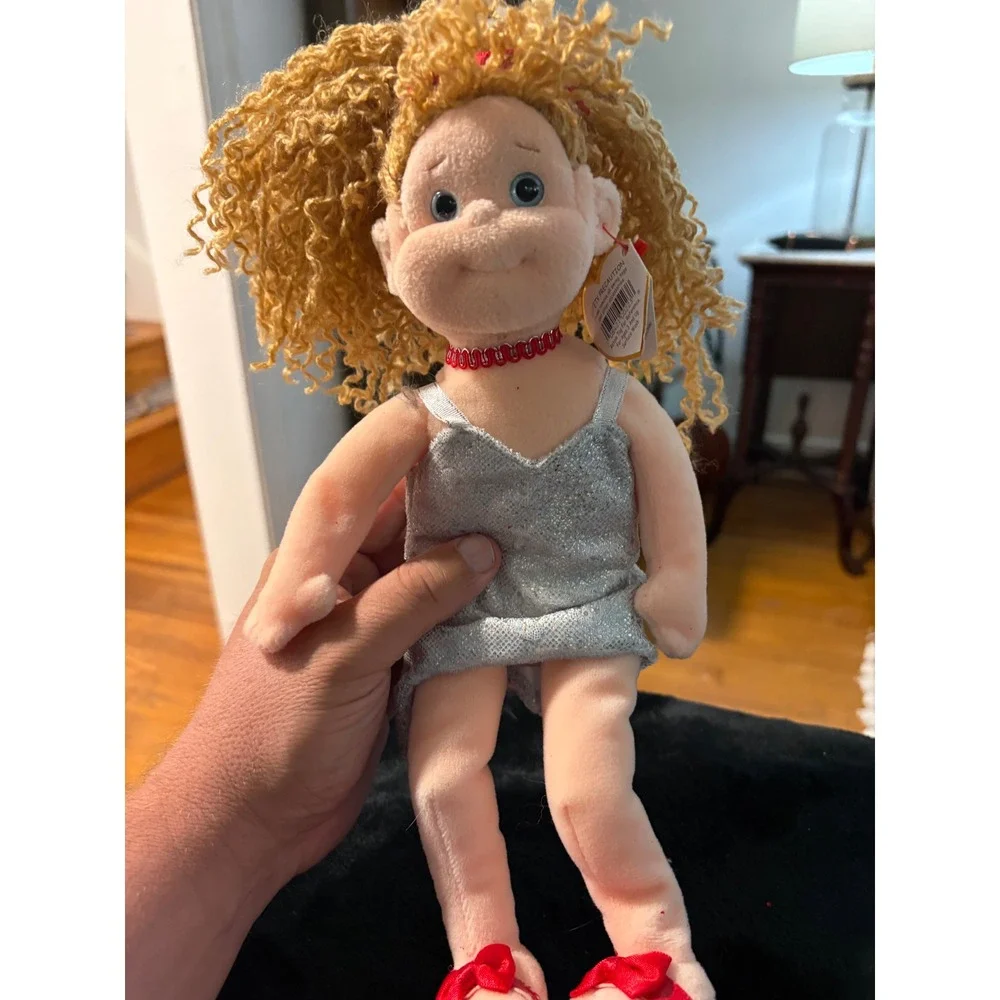 Ty Beanie Boppers Glitzy Gabby Plush Doll Blonde Curly Hair Silver Dress NWT